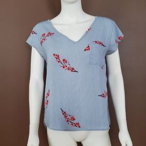 Pink rose medium stripe and floral blouse